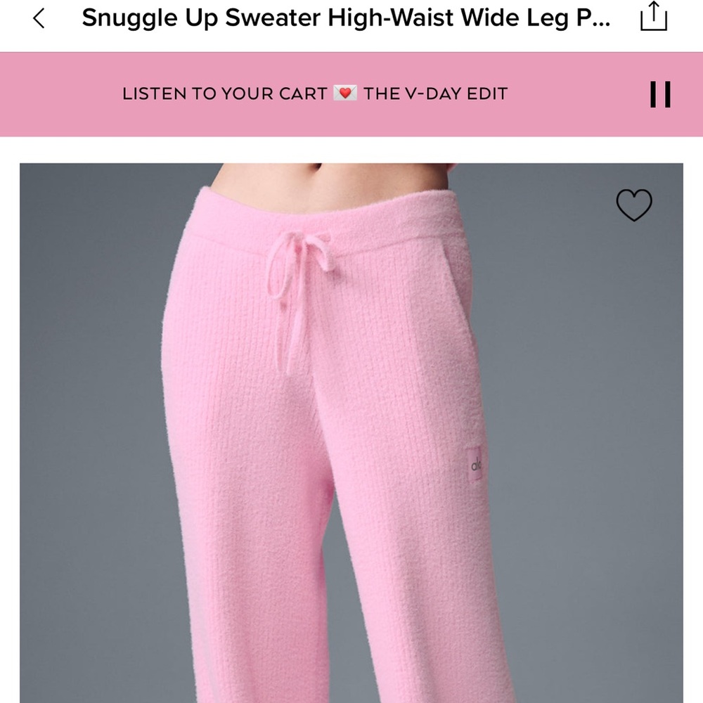 alo snuggle up sweater high-waist wide leg pant in sweet pink